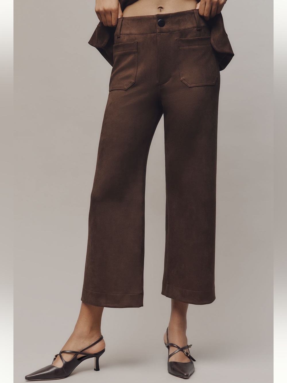 Anthropologie Colette Pants Maeve Cropped Wide Leg High Rise Suede New 27 Brown